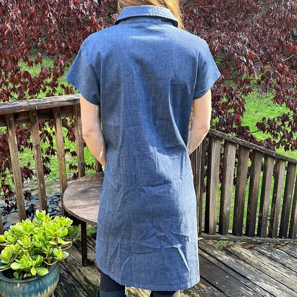 🆕Anne Kline Dark Wash denim midi dress gold zipper & button accents with logo 6 - Picture 2 of 7